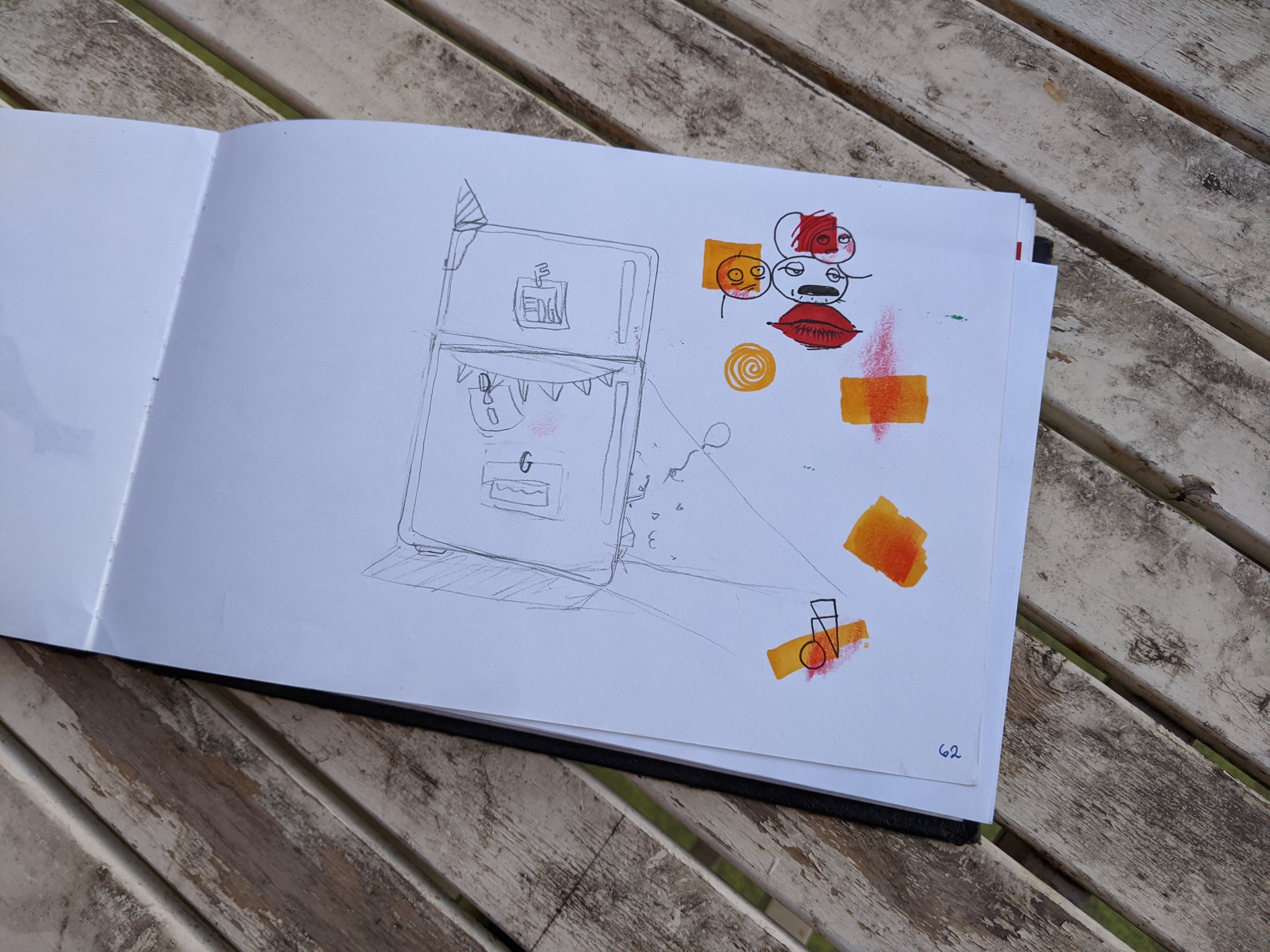 Sketchbook draft of the Party in a Fridge